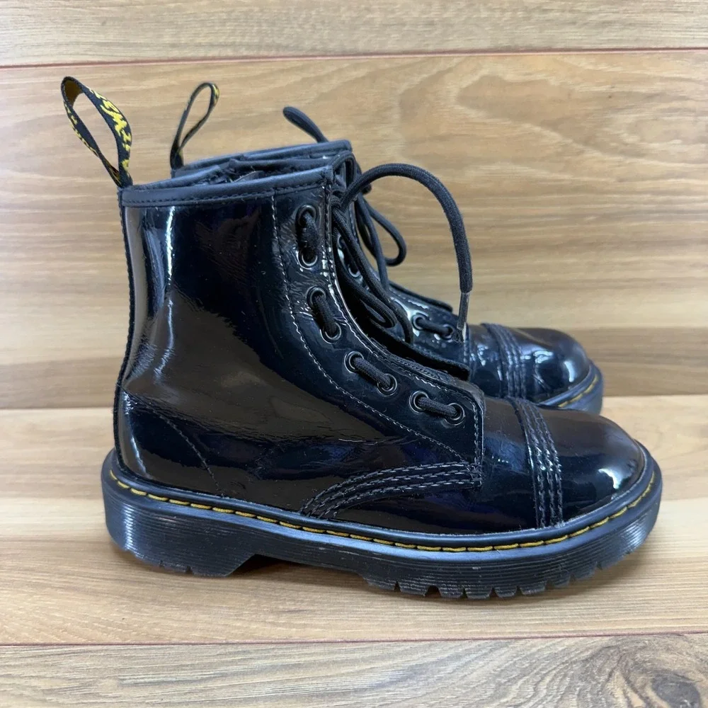 Dr Martens Sinclair Bex J Combat Boots Kids 2 EU 33 Black Patent Leather Punk